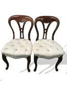 4 mahogany framed spoon back open splat button upholstered dining chairs. Estimate £20-40