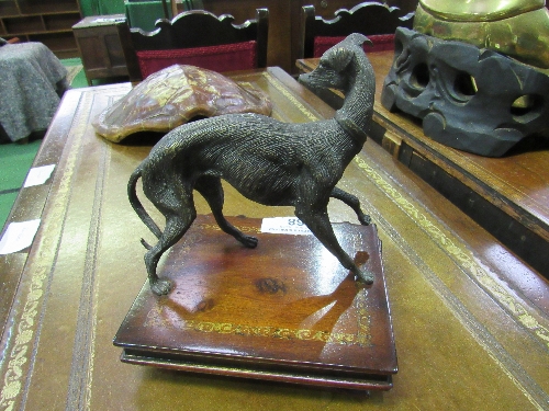 Metal sculptured Lurcher figure standing on wooden plinth of 2 books. Estimate £30-50 - Image 3 of 3