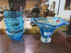 2 blue glass vases/bowls, height 30cms & 23cms. Estimate £25-40