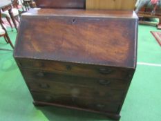 Early 19th century mahogany bureau with fitted interior & 4 graduated drawers, 92 x 47 x 94cms.