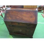 Early 19th century mahogany bureau with fitted interior & 4 graduated drawers, 92 x 47 x 94cms.