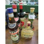 2x 75cl bottles of Cinzano; 31fl oz bottle of Dubonnet; half bottle of Aromas del Montserrat Gun