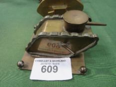 WW1 trench art tank on display base, excellent original condition. Made from spent brass shell