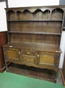 Oak dresser with 2 open shelves over 2 cupboards flanking 2 drawers & display shelf beneath, 153 x