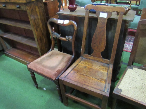 Victorian mahogany dining chair with carved splat & oak high backed chair with oak boarded seat. - Image 2 of 4