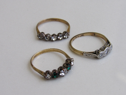 9ct gold, platinum & diamond ring, size N, weight 2gms & 2 rolled gold rings. Estimate £50-70