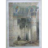 Pair of silver painted framed & glazed prints of classical Egyptian scenes. Estimate £10-20