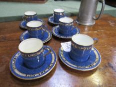6no Wedgwood coffee cans and saucers, and a pewter musical tankard. Est 10-20