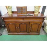Mahogany sideboard with 2 frieze drawers over 3 door cupboard, 146 x 48 x 96cms. Estimate £20-30