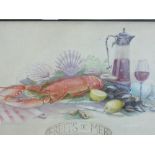 Framed & glazed watercolour 'Fruits de Mer'. 107 x 66cm Est £20-40