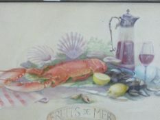 Framed & glazed watercolour 'Fruits de Mer'. 107 x 66cm Est £20-40