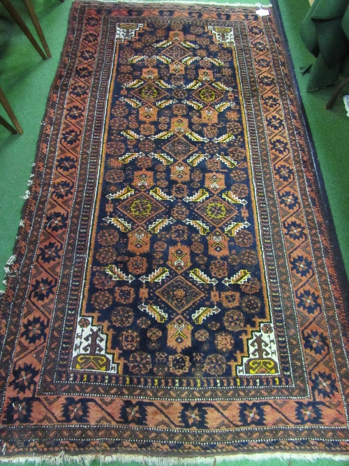 Dark orange & dark blue ground rug, 200 x 105cms. Estimate £40-50 - Image 2 of 2