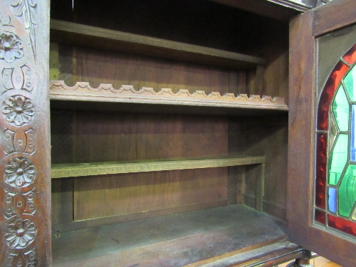 Large ornately carved continental dresser/cabinet with 2 stained glass fronted doors to cabinet over - Image 6 of 11