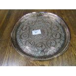 Circular decorated copper tray, diameter 41cms. Estimate £10-20