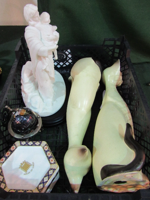 A pair of ceramic cat figurines; bone china Lenox figurine 'Footprints in the Sand'; Royal Crown