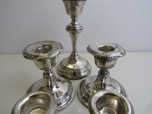 2 pairs short hallmarked silver candlesticks, and 1 other silver candlestick. Est 20-30 - Image 3 of 4