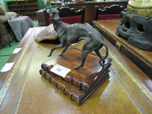 Metal sculptured Lurcher figure standing on wooden plinth of 2 books. Estimate £30-50 - Image 2 of 3