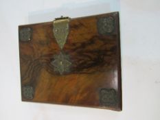 Small early Victorian photograph album, gilt metal mounted, walnut sides with leather spine
