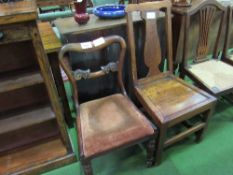 Victorian mahogany dining chair with carved splat & oak high backed chair with oak boarded seat.