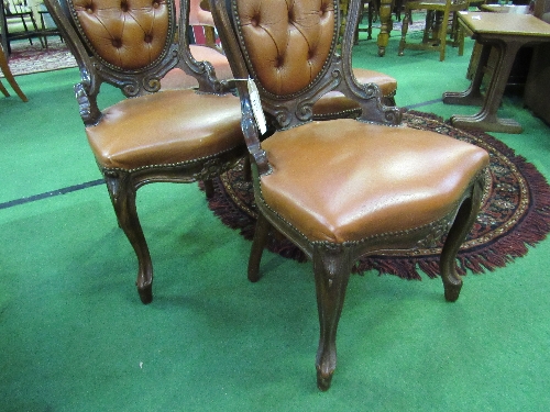 3 carved & faux leather padded dining chairs. Estimate £20-30 - Image 3 of 5