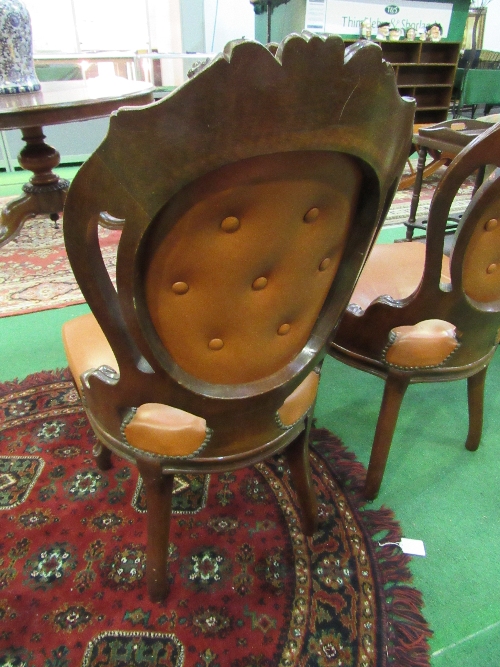 3 carved & faux leather padded dining chairs. Estimate £20-30 - Image 5 of 5