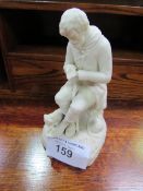 Parian china man & dog figurine, a/f. Estimate £20-30