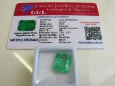 Emerald cut loose green emerald, 8.90ct with certificate. Estimate £40-50
