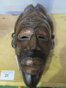 Ashanti mask, Punu-Lumbo tribes of Gabon with copper overlays. Estimate £20-30