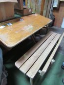 2 seat bench - type school desk complete with 2 ceramic inkwells. Est £20-40