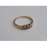 18ct gold ring with 3 diamonds, 0.33ct, size Q, weight 2.3gms. Estimate £80-100