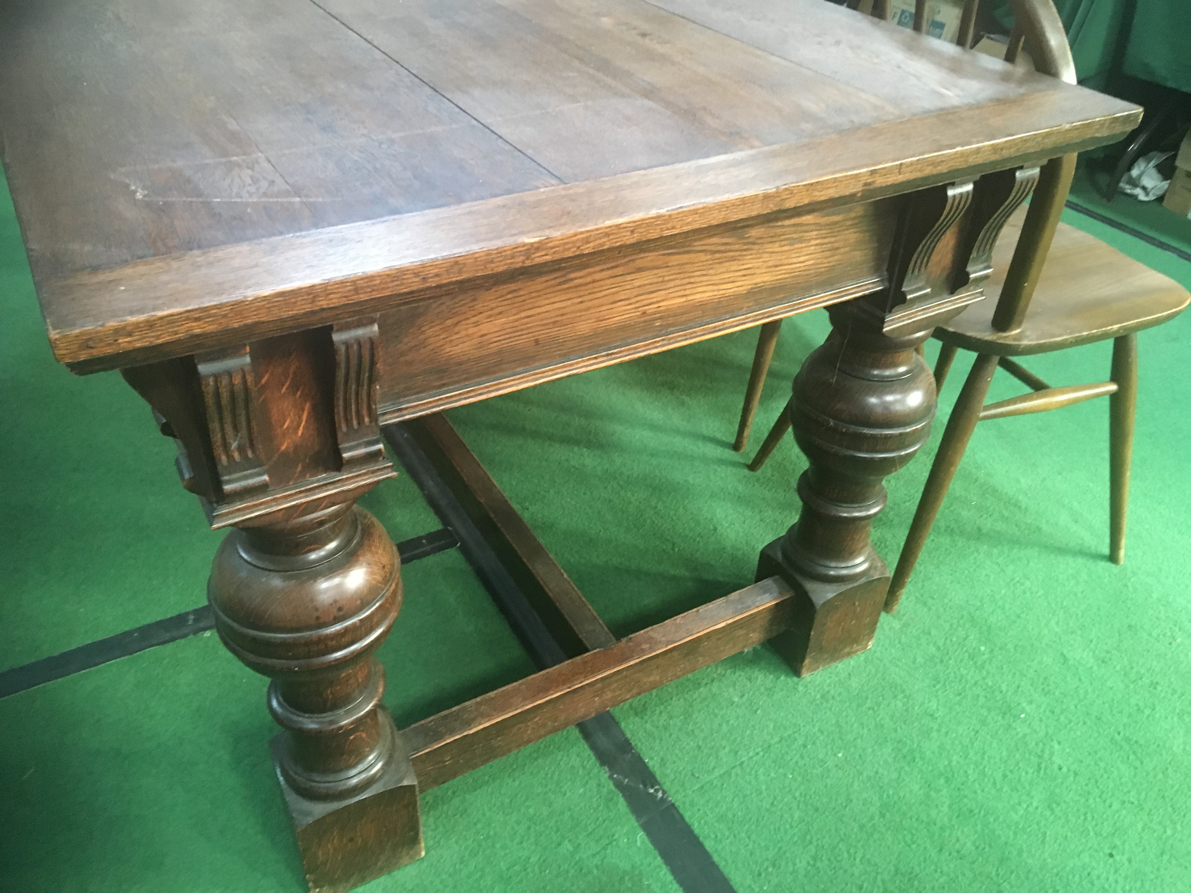 Oak refectory-style table with centre stretcher on 4 turned legs, 183 x 91 x 75cms. Estimate £50-80 - Image 2 of 5