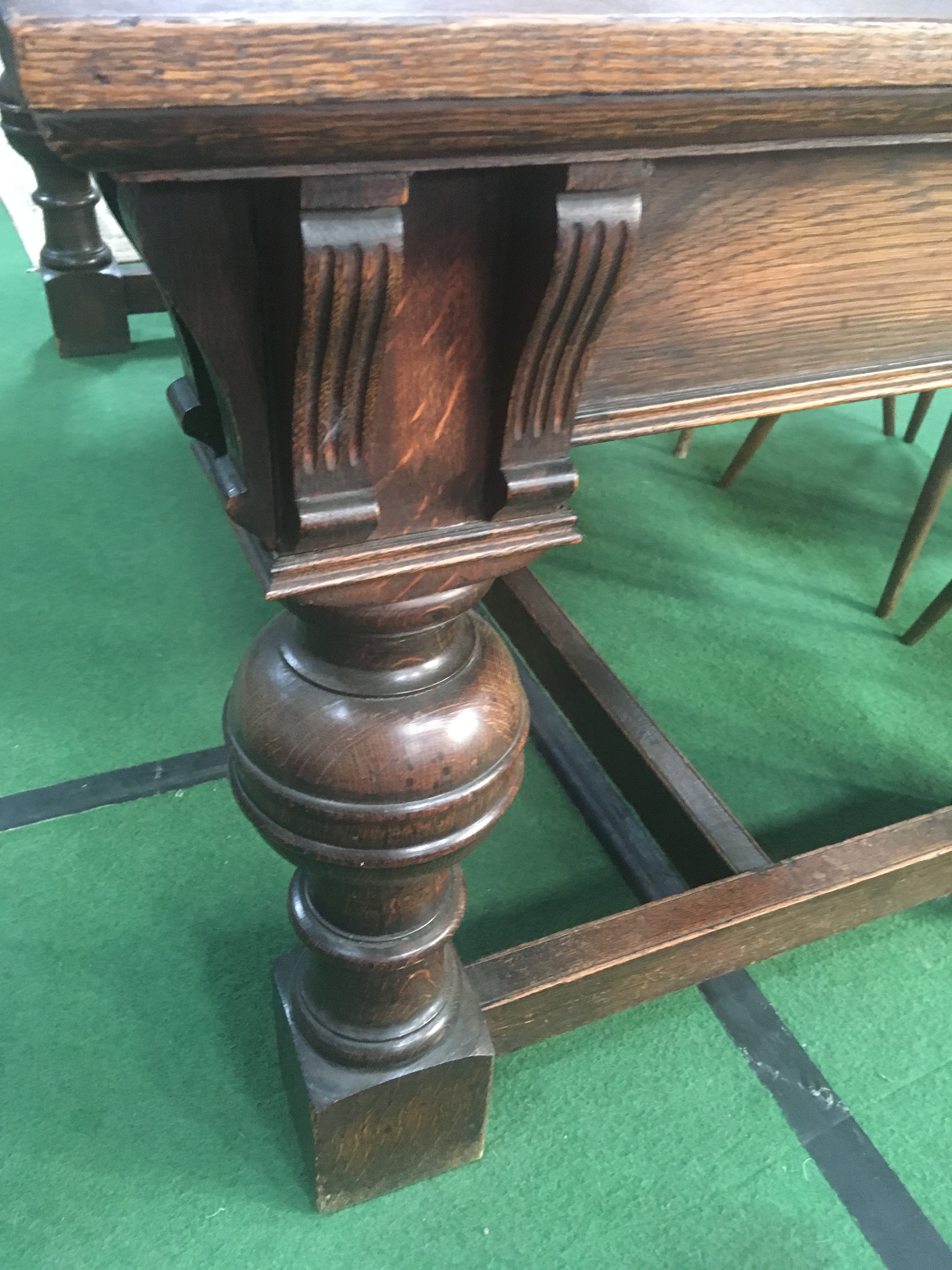 Oak refectory-style table with centre stretcher on 4 turned legs, 183 x 91 x 75cms. Estimate £50-80 - Image 4 of 5