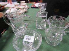 Quantity of crystal glass, 2 x 2 handle trophies, bonbon dish and decanter. Est 30-50