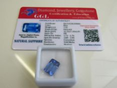 Emerald cut loose blue sapphire, 7.35ct with certificate. Estimate £40-50