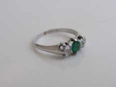 18ct white gold, emerald & diamond ring, size P, weight 2.9gms. Estimate £250-300