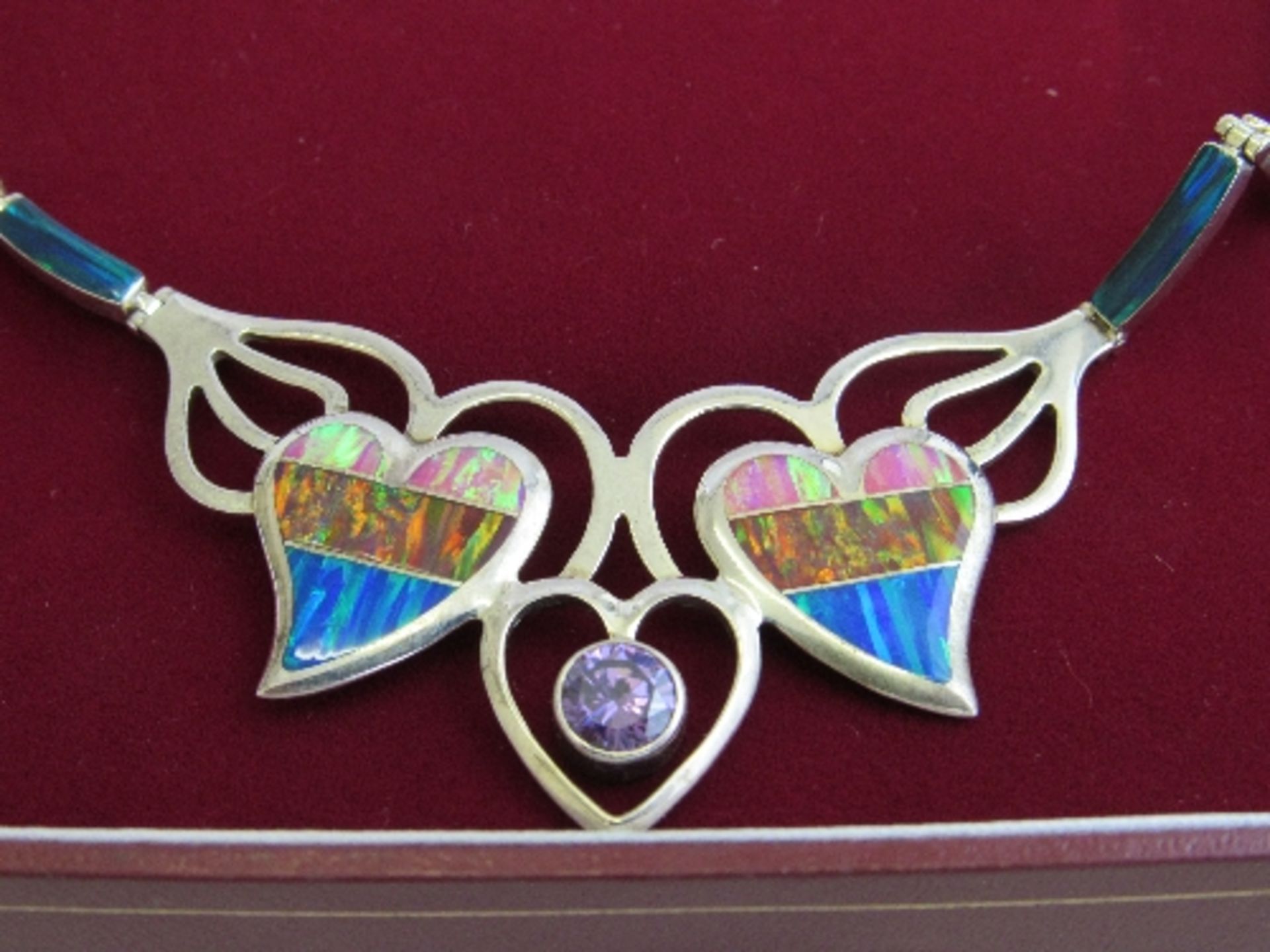 925 silver heart-shaped coloured gemstone necklace & bracelet set. Estimate £30-40 - Image 5 of 5