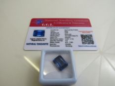 Emerald cut blue tanzanite, weight 9.00ct with certificate. Estimate £40-50