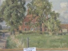 Framed oil on canvas of farmhouse & trees signed C H Bagniolli (Maidenhead College Royal Society