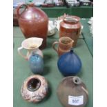 Stoneware pot, stoneware flagon, 2 jugs incl 1 Beswick, 3 vases and small bowl a/f. Est 30-50