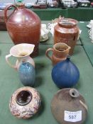 Stoneware pot, stoneware flagon, 2 jugs incl 1 Beswick, 3 vases and small bowl a/f. Est 30-50