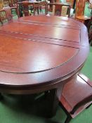 Chinese style hardwood extendable table c/w one leaf together with 4+2 matching chairs, 157 (