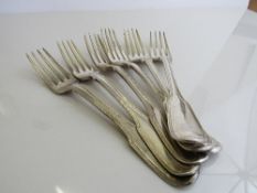 4 Georgian table forks, London 1805; a Georgian table fork, London 1832 & a Victorian silver table