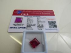 Square cut pink sapphire, weight 6.65ct with certificate. Estimate £40-50