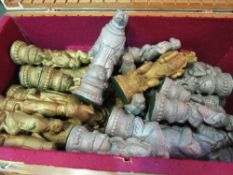 Set of animal figure chess pieces in wooden box. Estimate £20-30