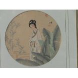 Framed & glazed original Chinese silk paintings of a young lady. Estimate £20-40