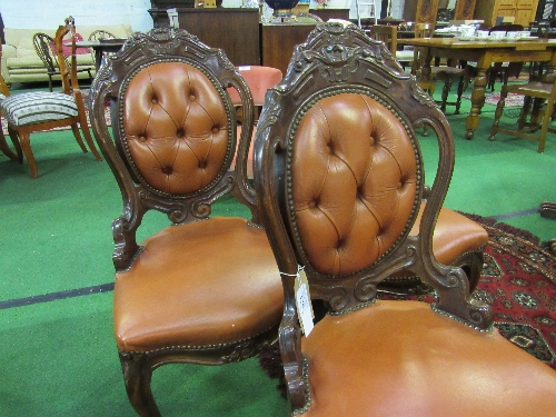 3 carved & faux leather padded dining chairs. Estimate £20-30 - Image 2 of 5