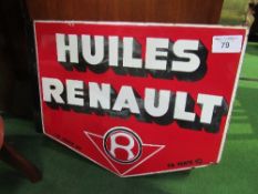 Red 'Huiles Renault' shaped enamel sign. Estimate £50-80