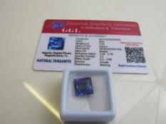 Square cut blue tanzanite, weight 9.10ct with certificate. Estimate £40-50