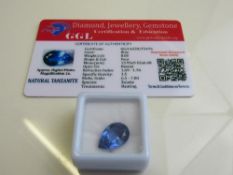 Pear cut loose blue tanzanite, 8ct with certificate. Estimate £40-50