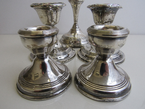 2 pairs short hallmarked silver candlesticks, and 1 other silver candlestick. Est 20-30 - Image 2 of 4